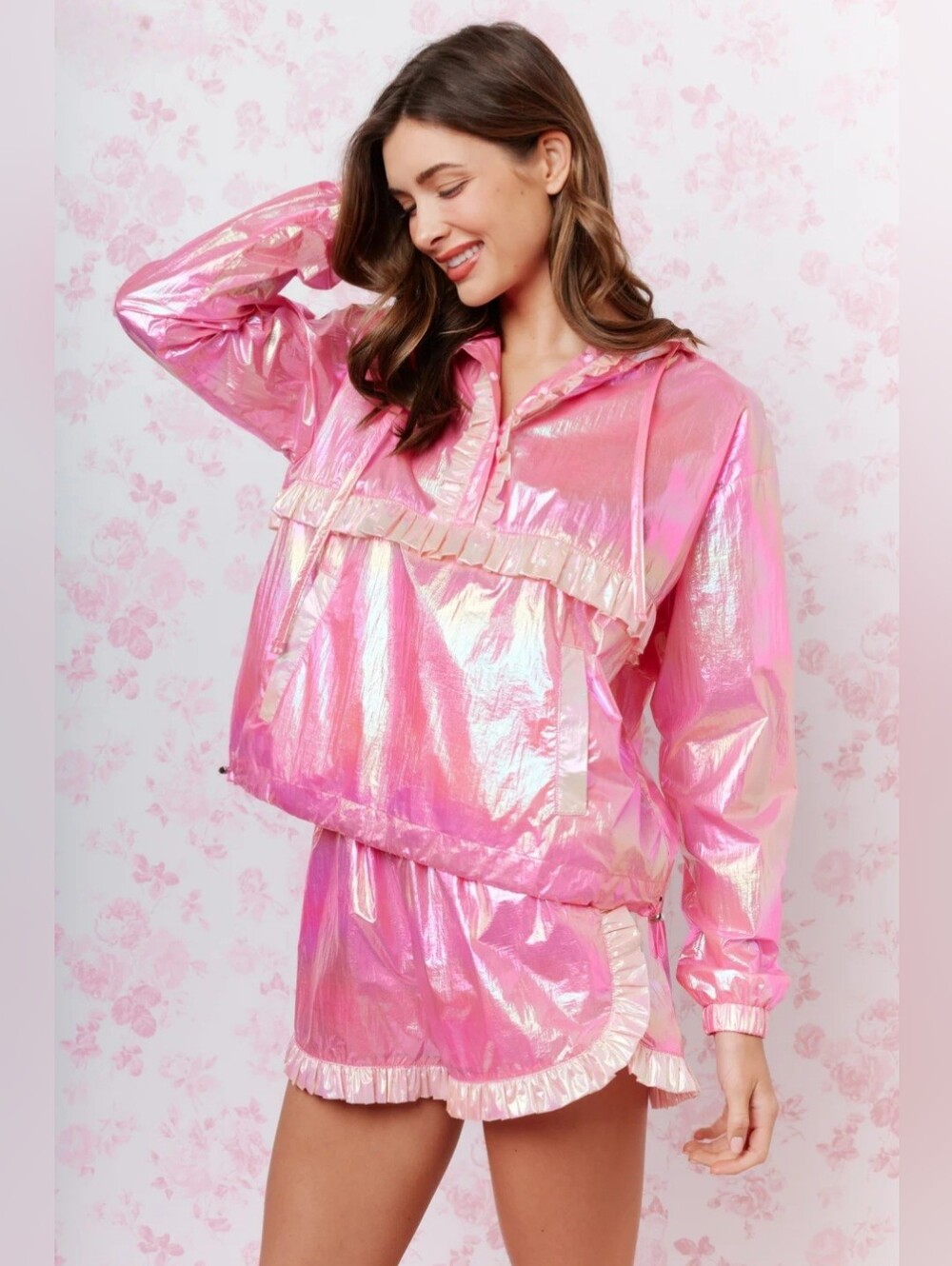 💖NWOT Rareraw "Pink Paradise Windbreaker 2pc Set" Irridescent✨️Pink💗Sz Large💖